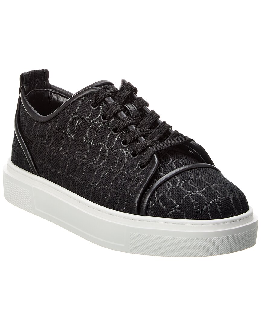 Shop Christian Louboutin Adolon Junior Jacquard Canvas & Leather Sneaker In Black