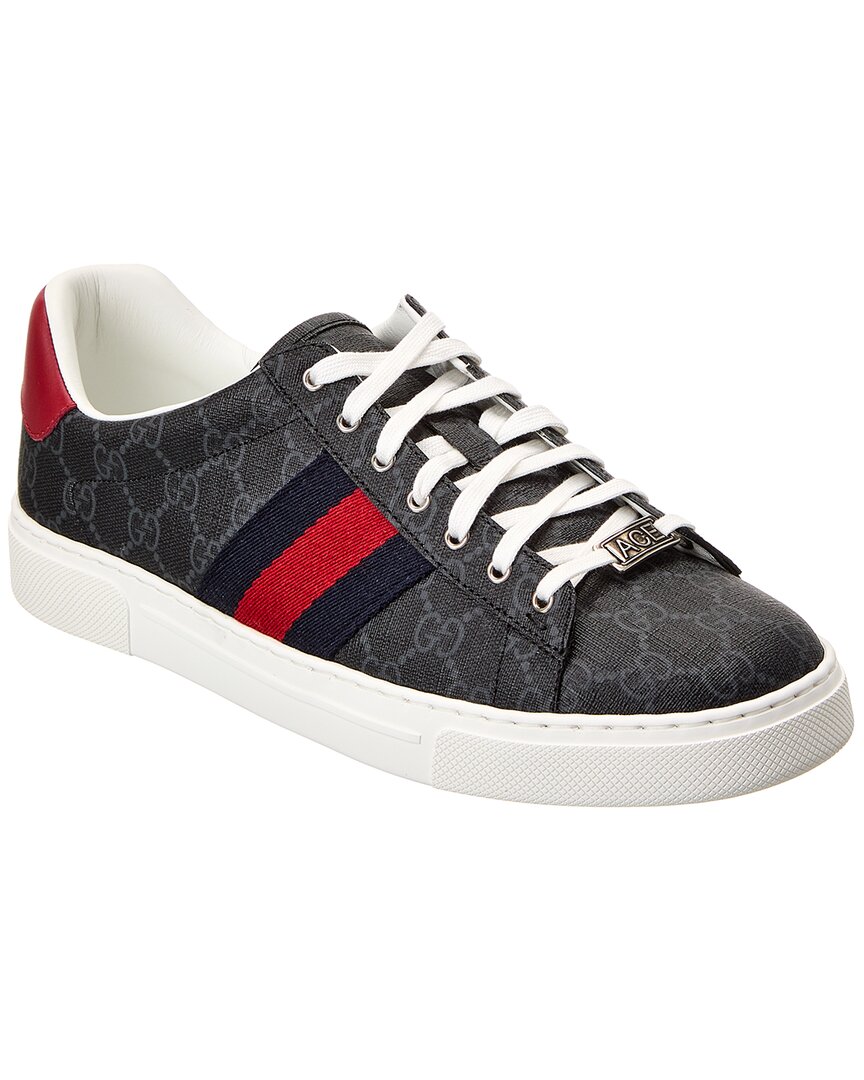 Shop Gucci Ace Web Gg Supreme Canvas & Leather Sneaker In Black