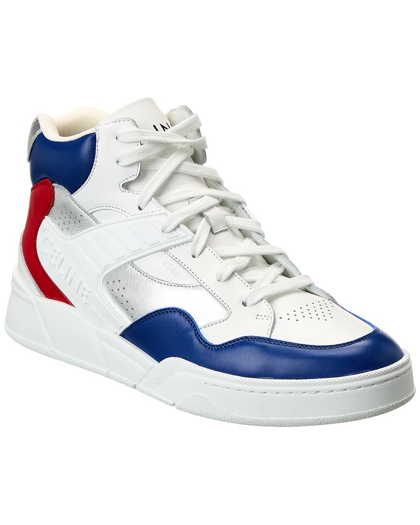 Shop Celine Ct-06 Leather High-top Sneaker In White