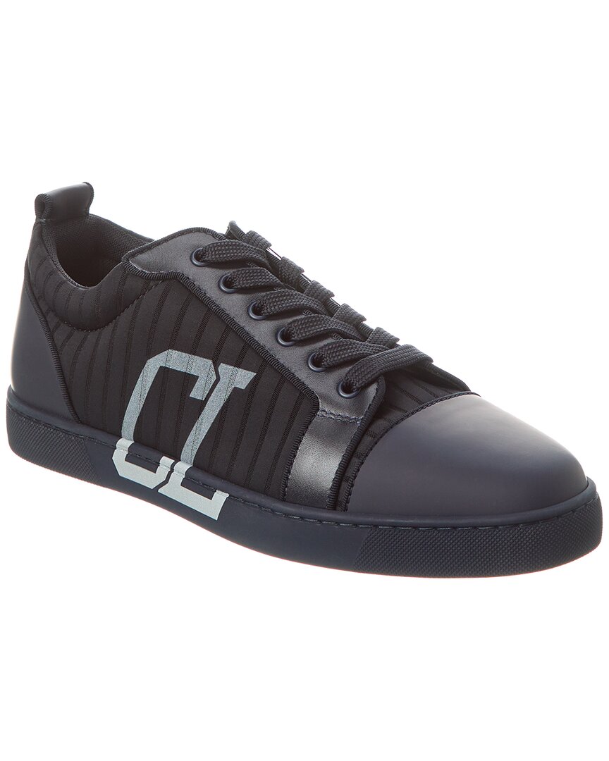 Shop Christian Louboutin Louis Junior Varsimax Leather-trim Sneaker In Blue