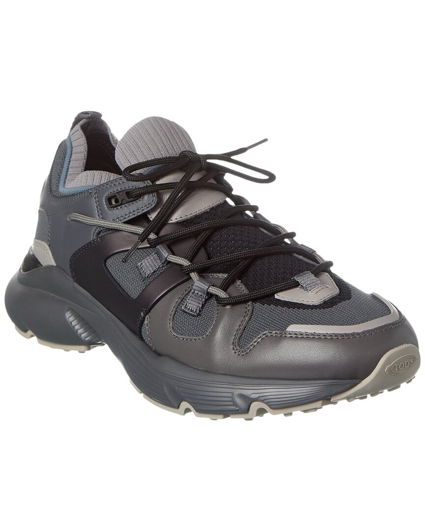 Tod's Leather & Mesh Sneaker In Grey