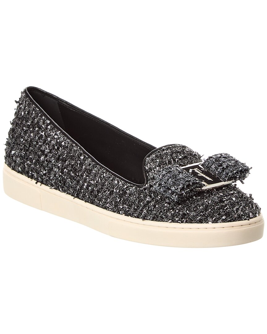Ferragamo Novello Tweed Slip-on Sneaker In Black