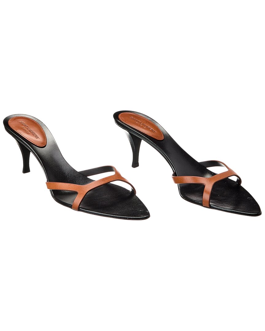 Shop Saint Laurent Carla 60 Leather Mule (authentic ) In Brown