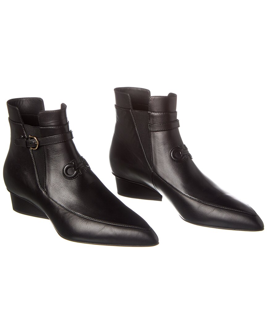 Ferragamo Gancini Leather Bootie (authentic ) In Black
