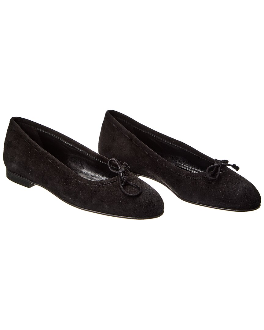 Manolo Blahnik Veralli Suede Bow Ballerina Flats In Black