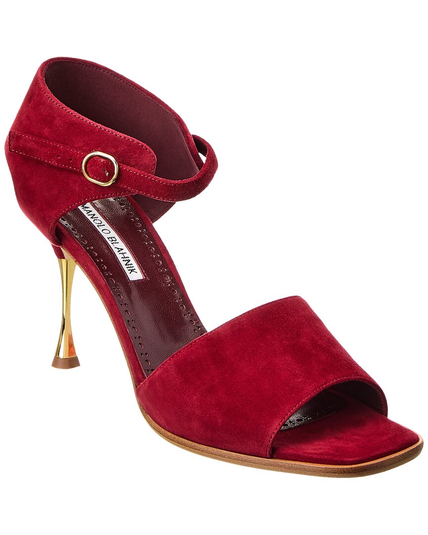 Manolo Blahnik Arcea 90 Suede Sandal In Red