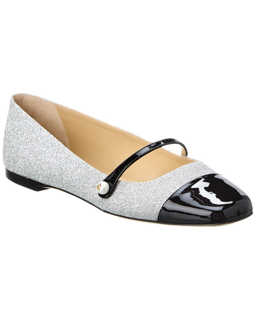 Jimmy Choo Elisa Glittered And Patent-leather Mary Jane Ballet Flats In Black