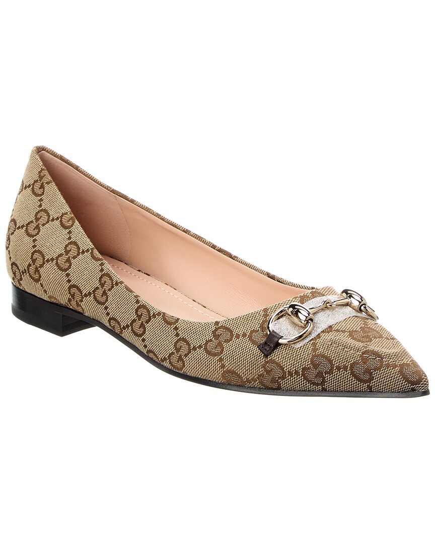 [GUCCI] グッチ HORSEBIT BALLERINAS IN ORIGINAL GG CANVAS Women's Gucci Horsebit ballet flat in beige and dark brown