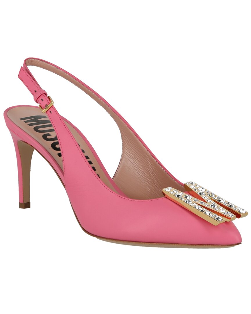 Shop Moschino Logo Leather Pump In Pink