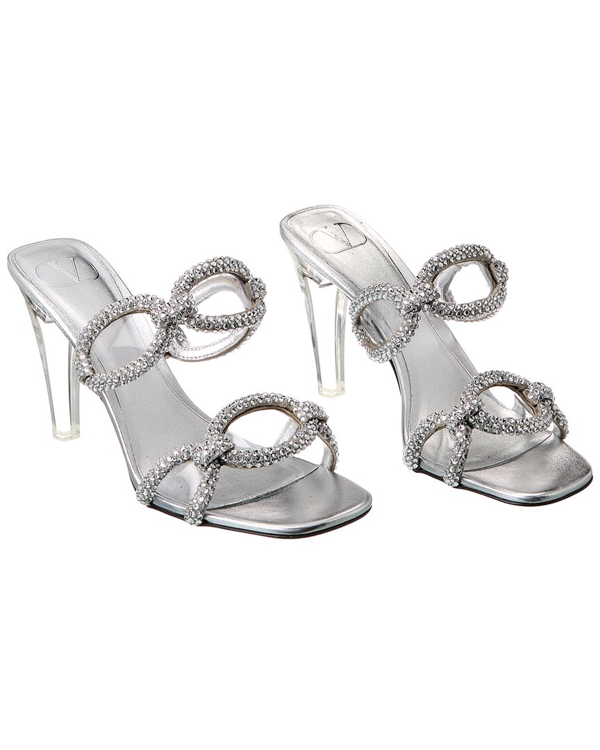 Shop Valentino 100 Leather & Vinyl Sandal (authentic ) In Silver