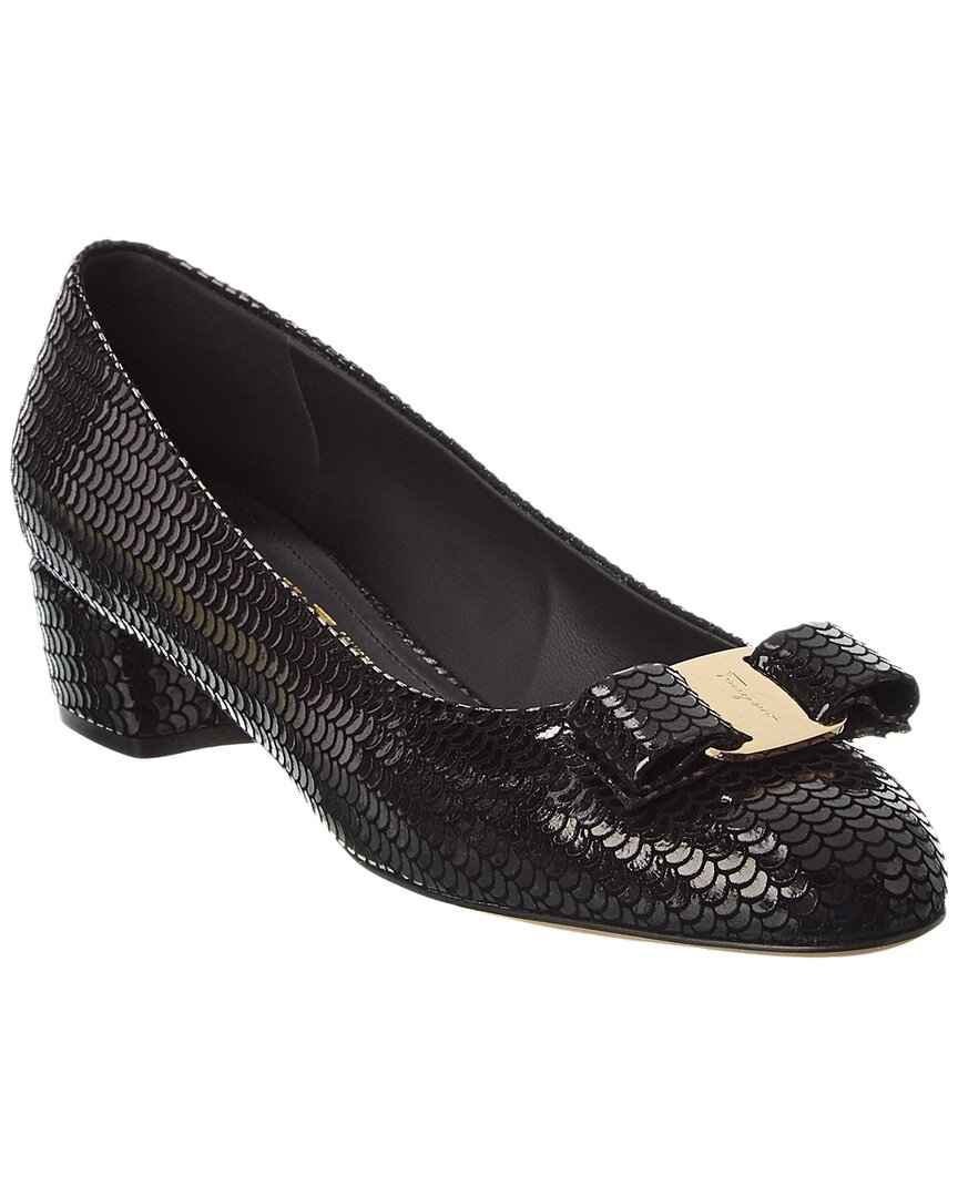 Ferragamo Vara Bow Sequin Pump In Black