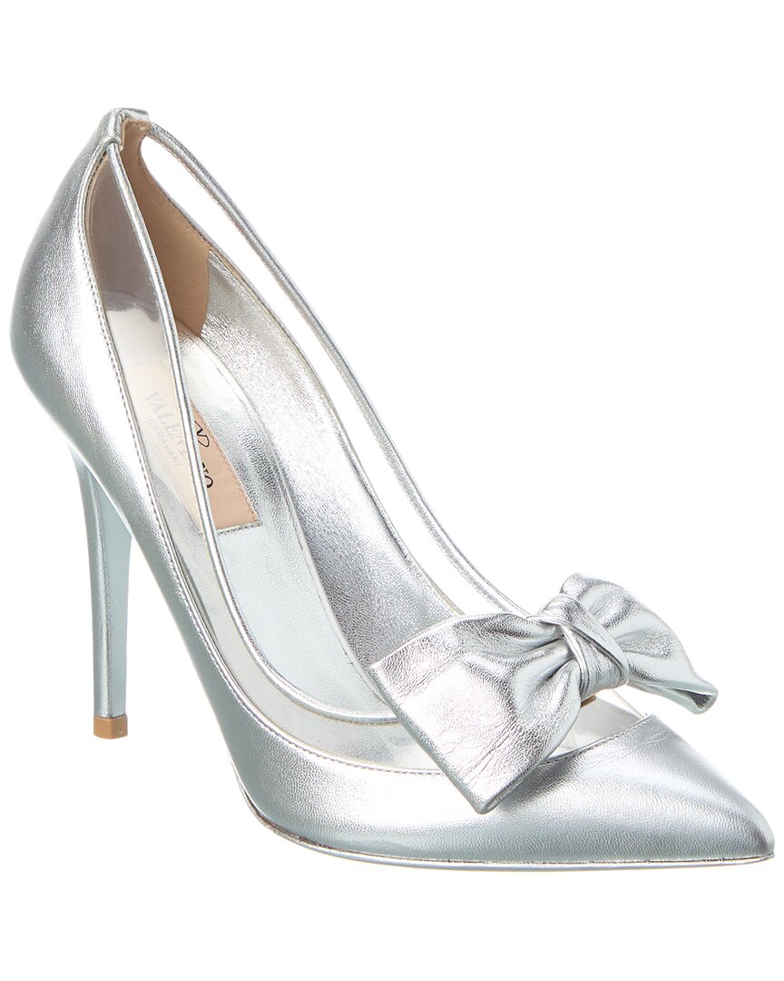 Valentino Dollybow Metallic Leather Pump In Silver