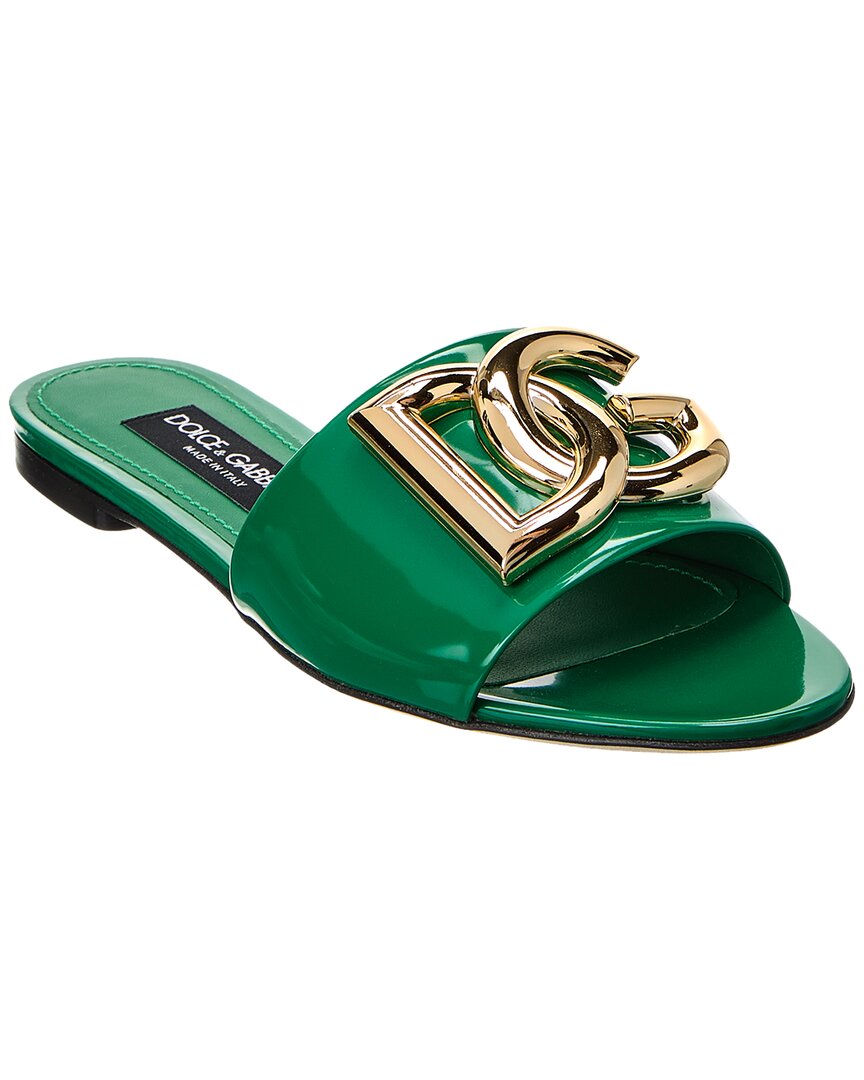 Dolce & Gabbana Calfskin Slides With Dg Logo In Green