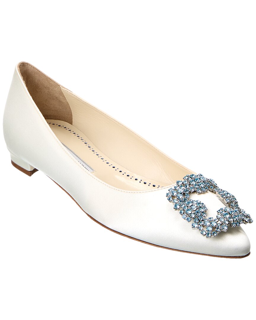Manolo Blahnik Hangisi Crystal-embellished Leather Ballet Flats In White