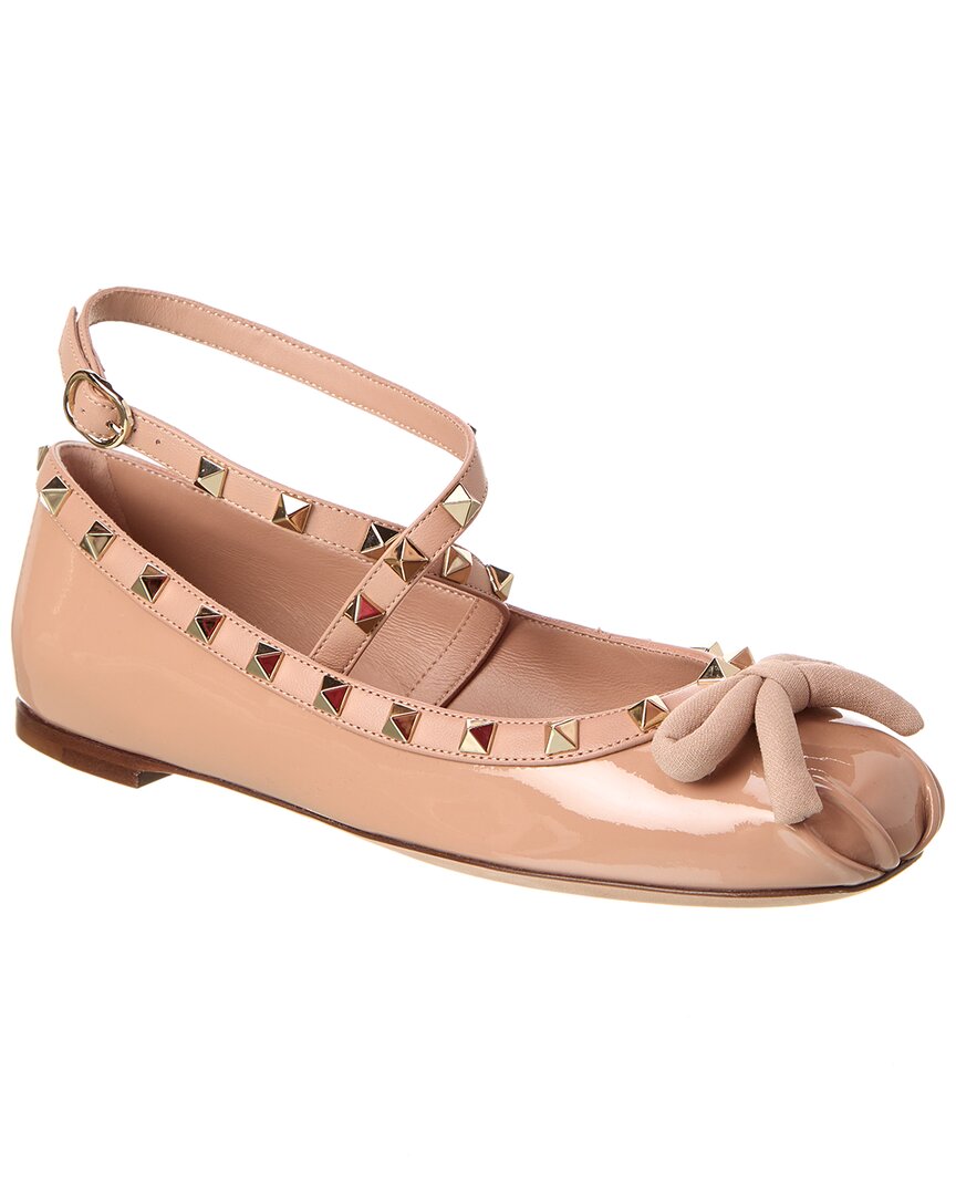 Shop Valentino Rockstud Patent Ballerina Flat In Pink
