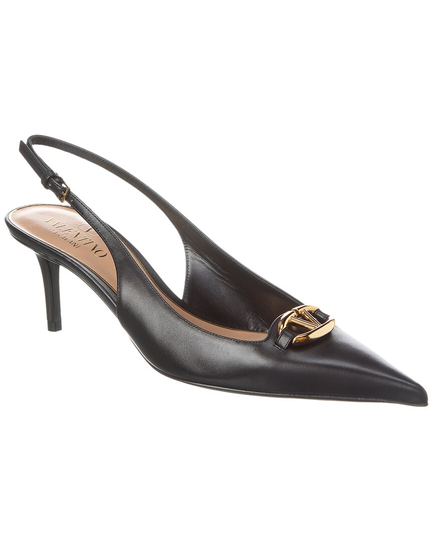 Valentino Slingback Vlogo The Bold Edition Black Calfskin Pumps In Black