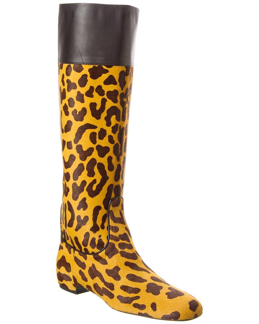 Roger Vivier Haircalf & Leather Knee-high Boot In Brown