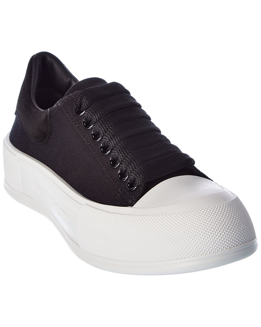 Shop Alexander Mcqueen Deck Plimsoll Canvas & Suede Sneaker In Black