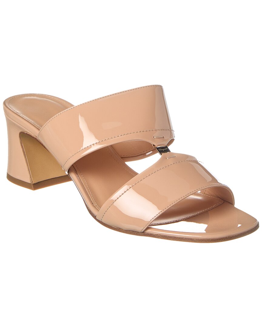 Ferragamo Tot Patent Sandal In Beige