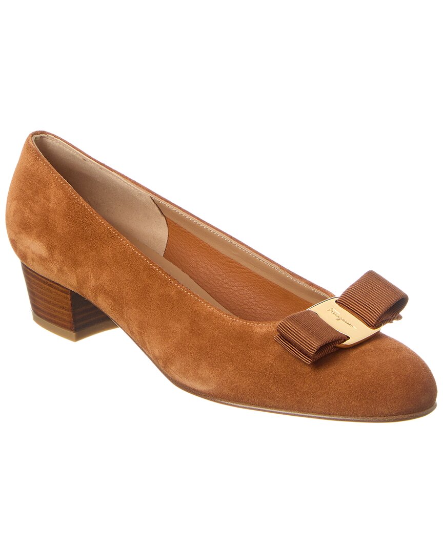 Ferragamo Vara Suede Pump In Brown