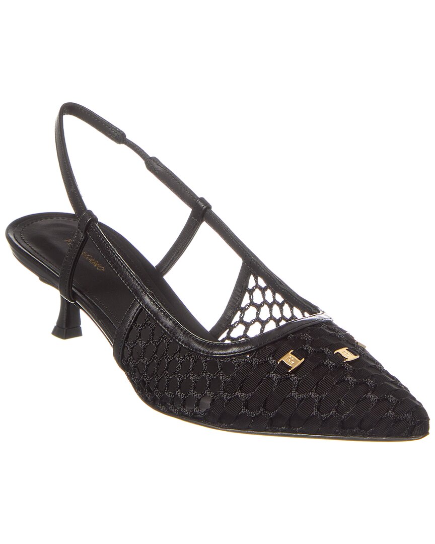 Ferragamo Klizia 40 Vara Chain Slingback Mesh Pumps In Black