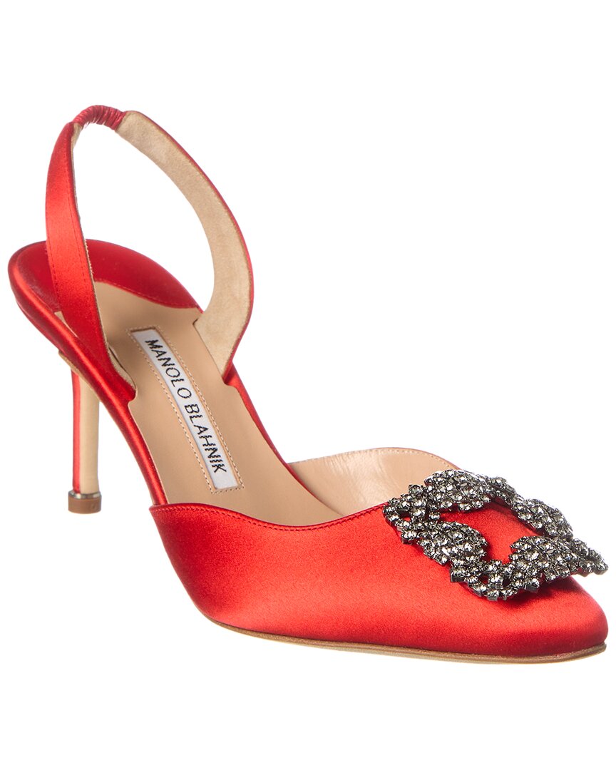 Manolo Blahnik Hangisli 70 Satin Slingback Pump In Red