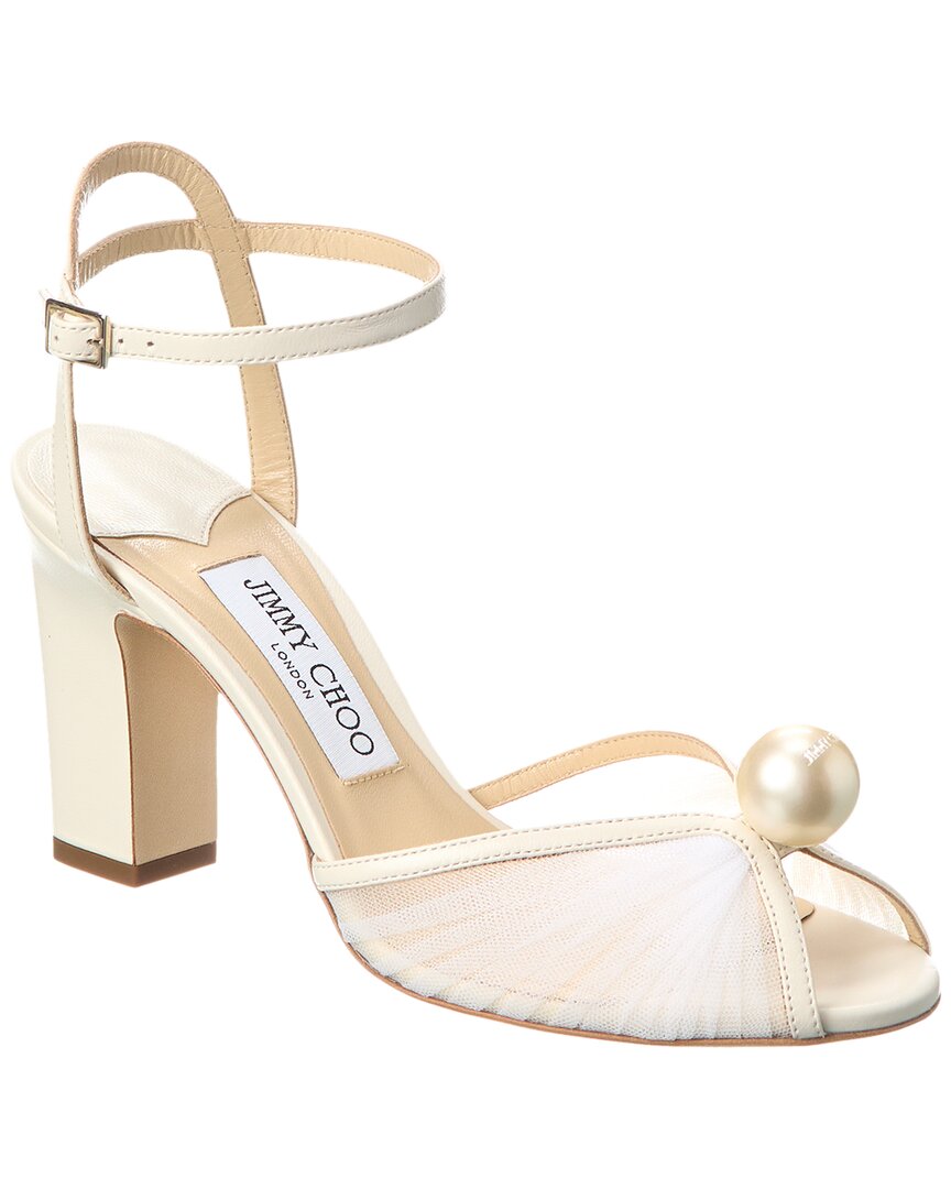 Jimmy Choo Sacora 85 Tulle & Leather Sandal In White