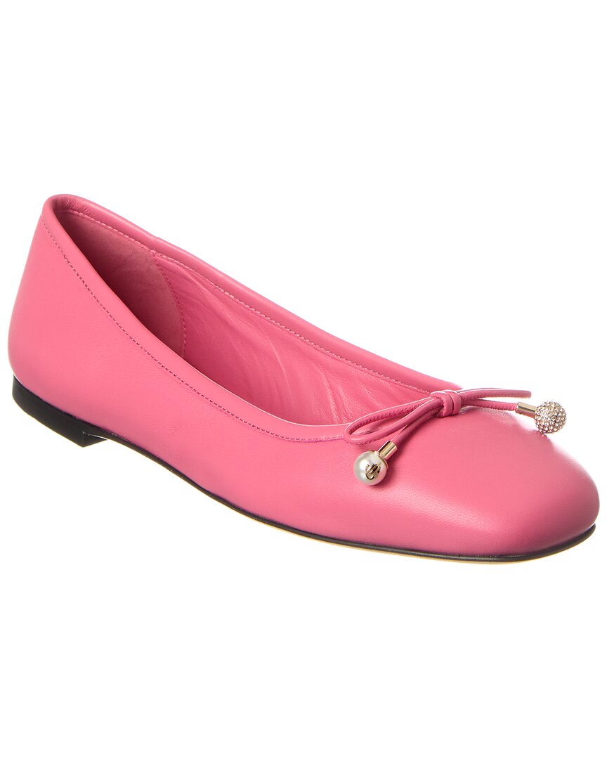 Jimmy Choo Elme Leather Bow Ballerina Flats In Pink