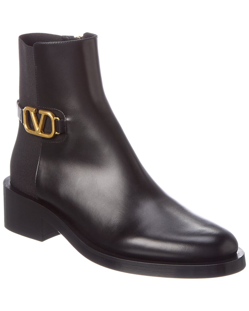 Valentino Vlogo Signature Calfskin Ankle Boot 30mm In Black
