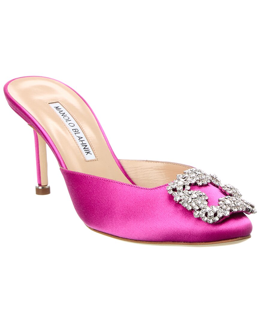 Manolo Blahnik Hangisi 70mm Crystal-embellished Satin Mules In Pink