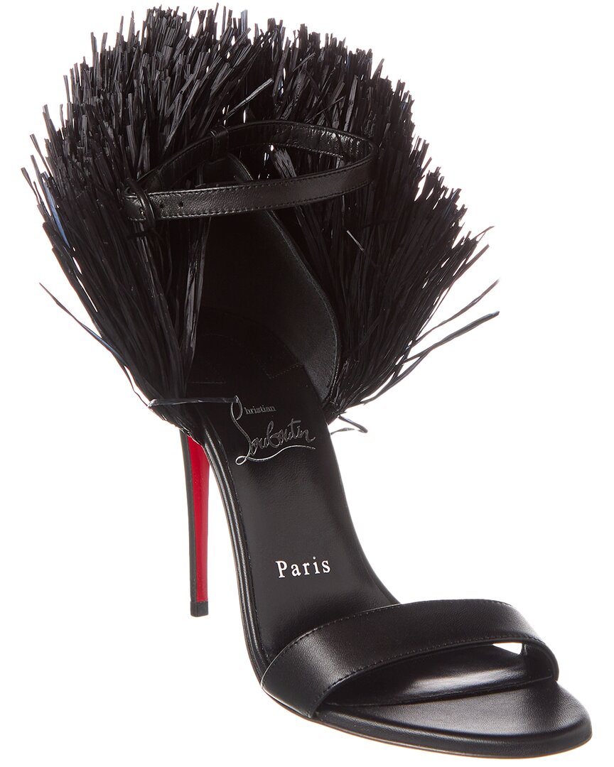 Christian Louboutin Womens Loubigirl Raffia 100 Leather Heeled Sandals Blac In Black