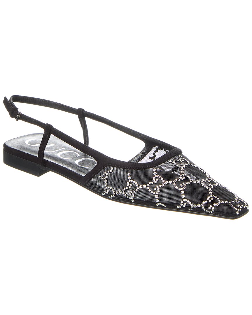 Gucci Demi Crystal Gg Slingback Ballerina Flats In Black