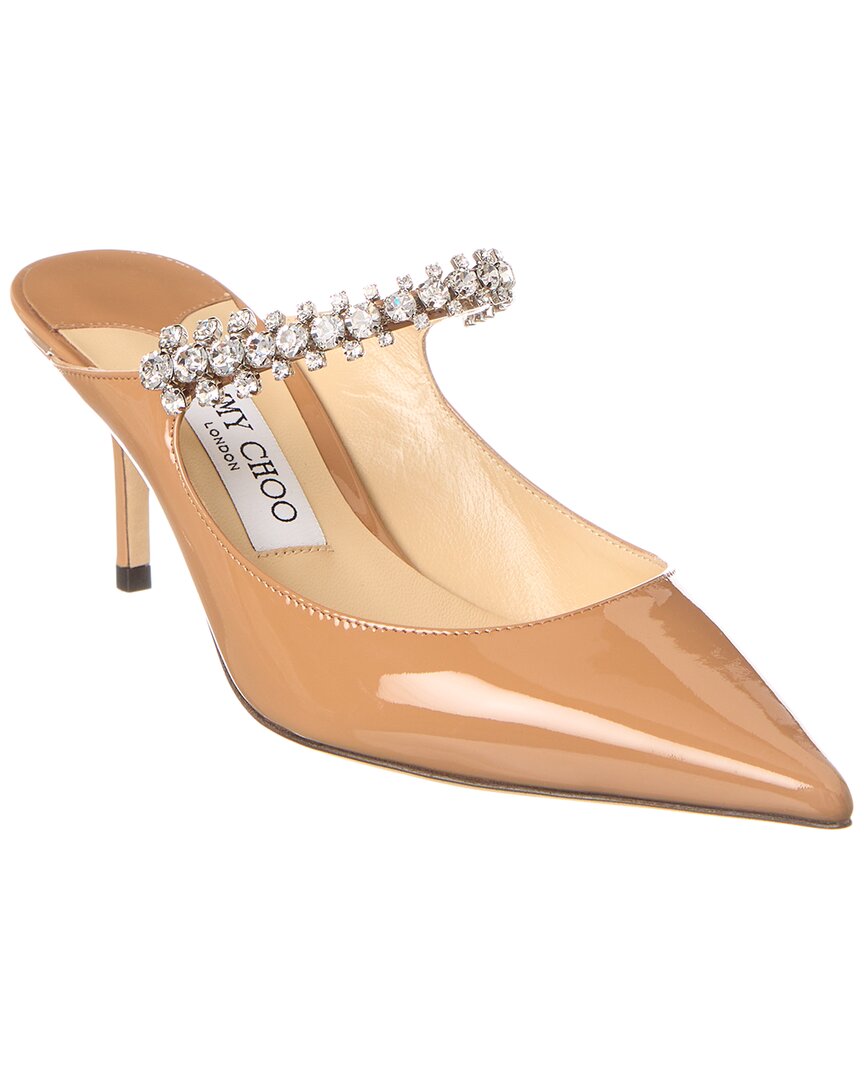 Jimmy Choo Bing 65 Embellished Patent Leather Mules In Brown