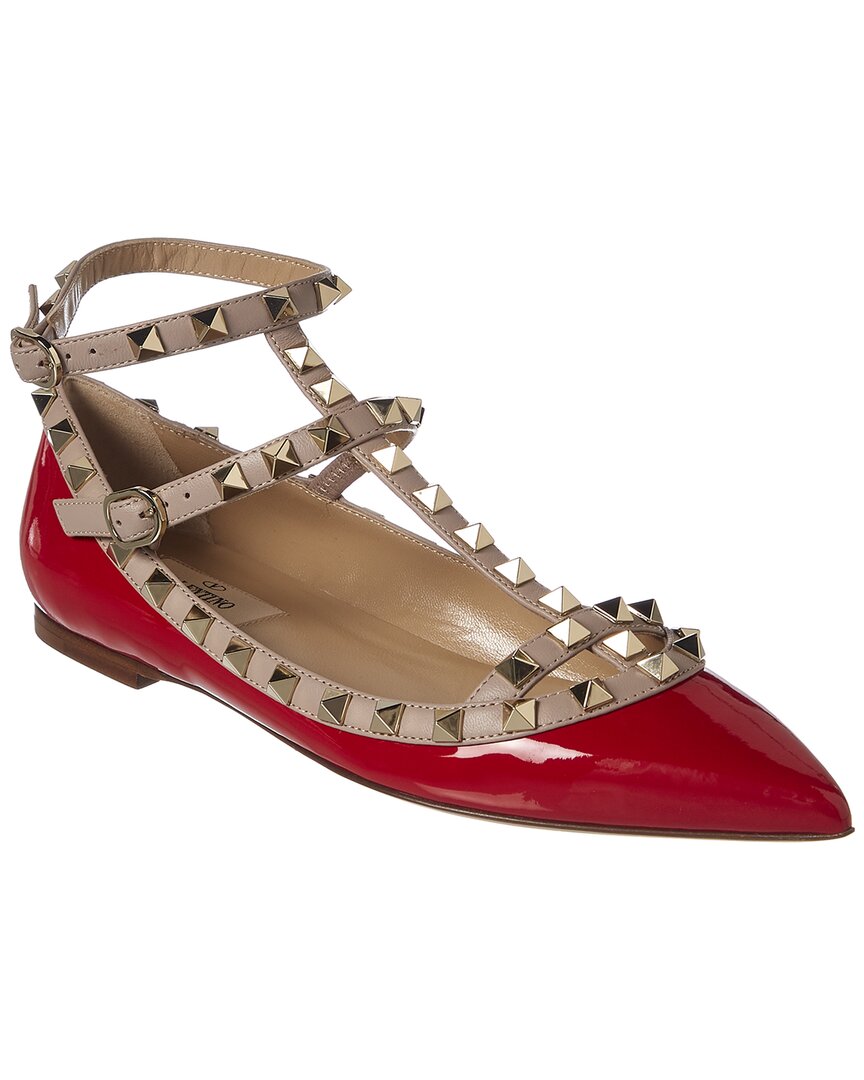 Valentino Rockstud Patent Leather Ballet Flats In Red