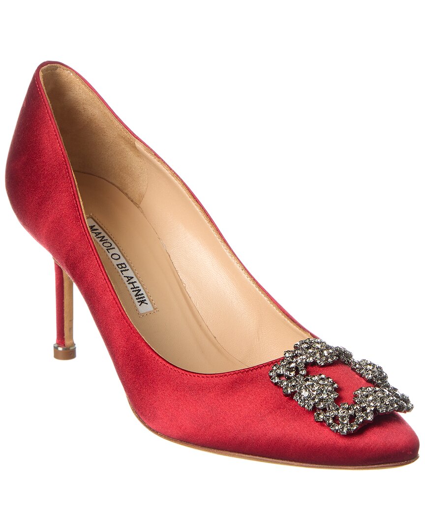 Manolo Blahnik 105mm Hangisi Satin Pumps In Red