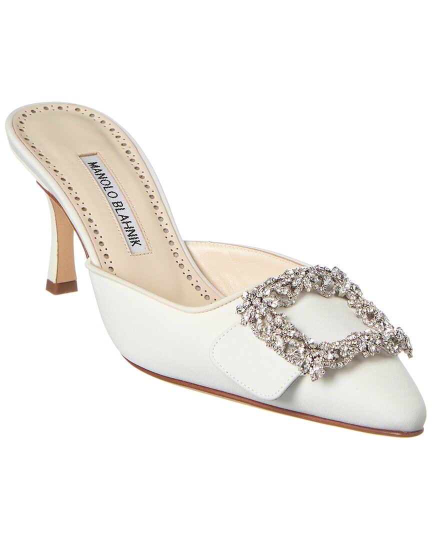 Manolo Blahnik Maysale Jewel 70 Mule In White