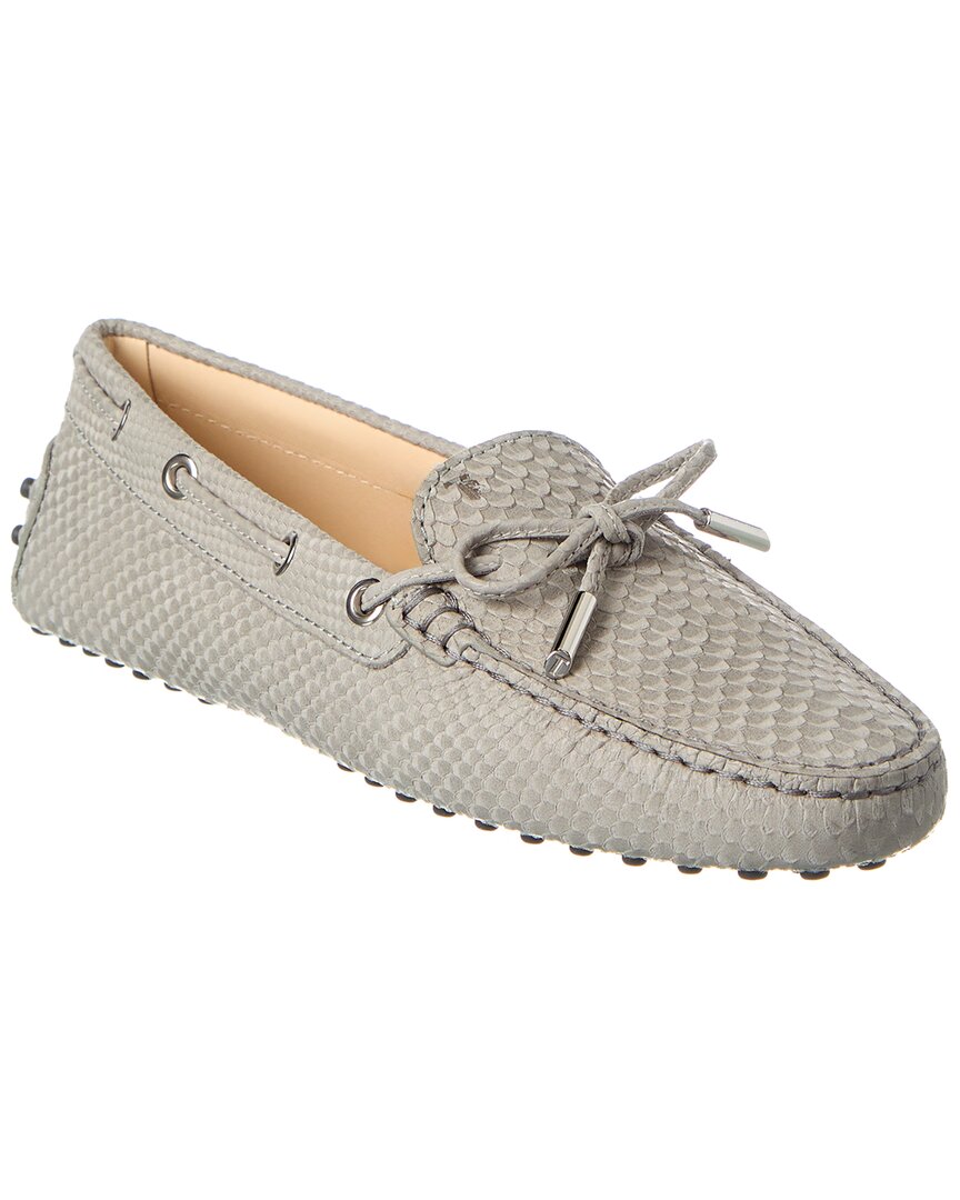 Tod's Knot Detail Snake-embossed Leather Loafer In Grey