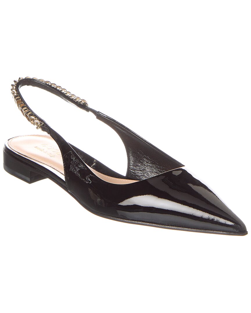 Gucci Signoria Pointed Ballet Flats In Patent Leather In Black