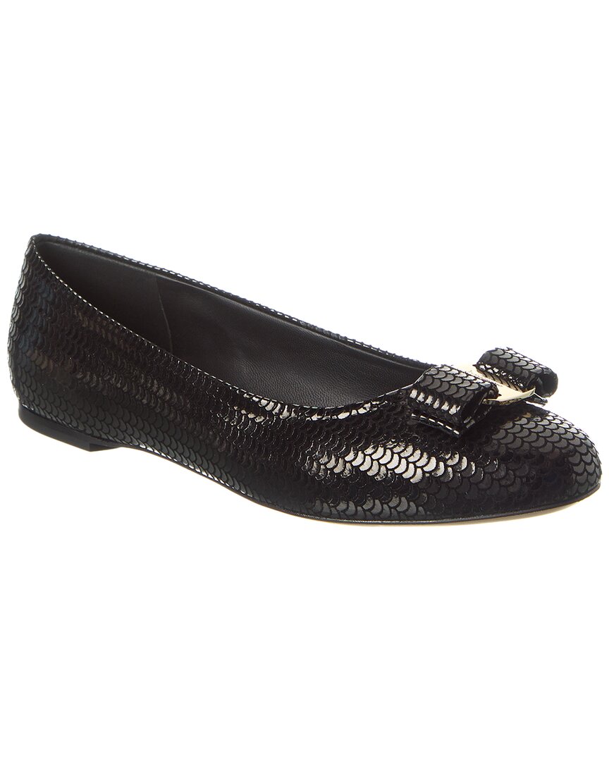 Ferragamo Varina Sequin Suede Flat In Black