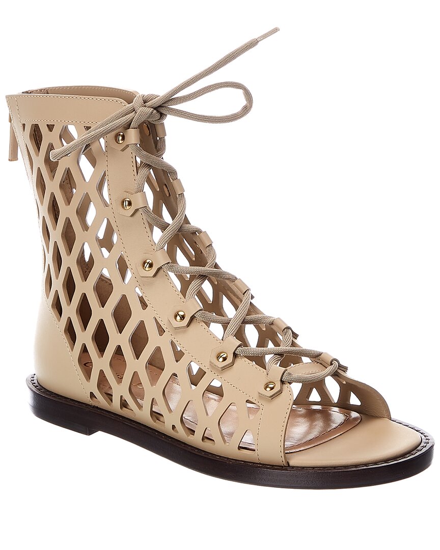 Shop Dior D-trap Leather Sandal In Beige