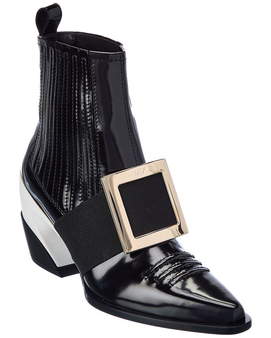 Roger Vivier Viv Tex Leather Bootie In Black