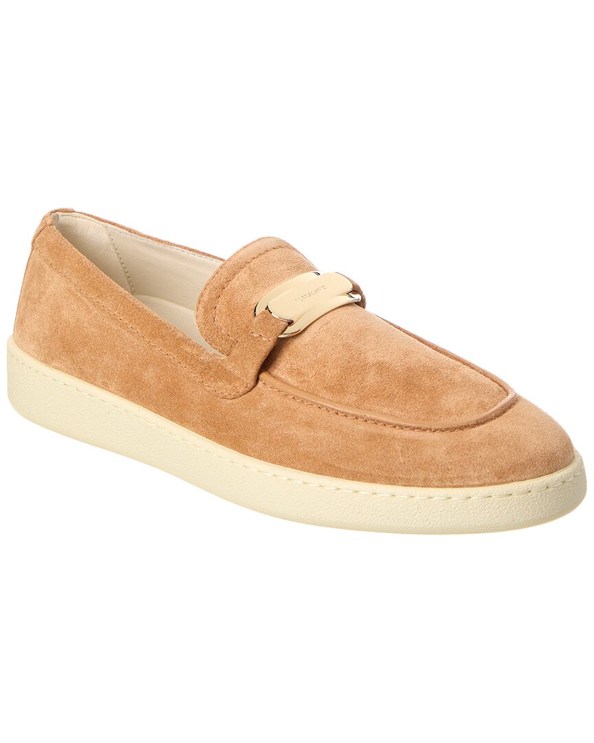 Ferragamo New Vara Buckle Suede Loafer In Brown