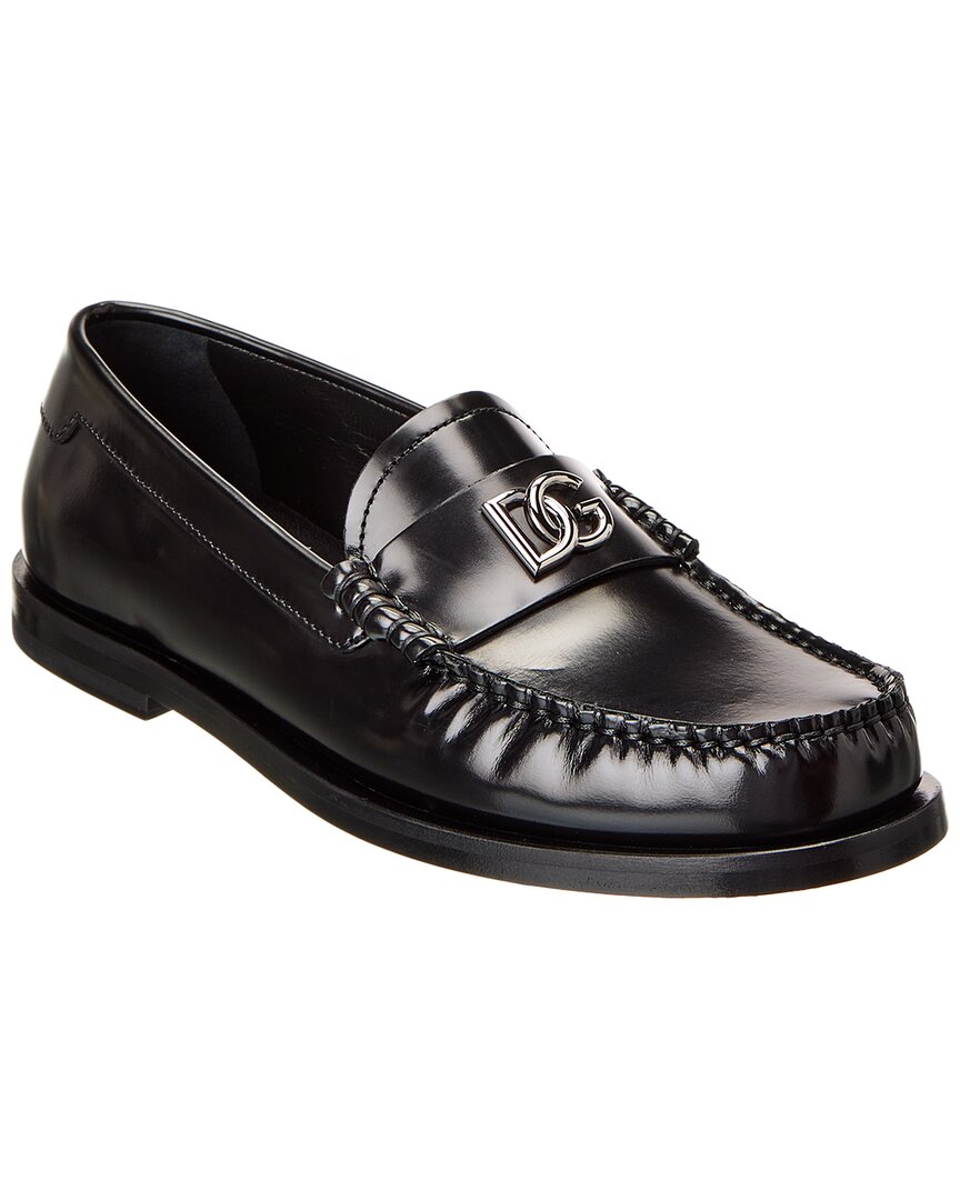 Dolce & Gabbana Dg Medallion Leather Classic Loafers In Black