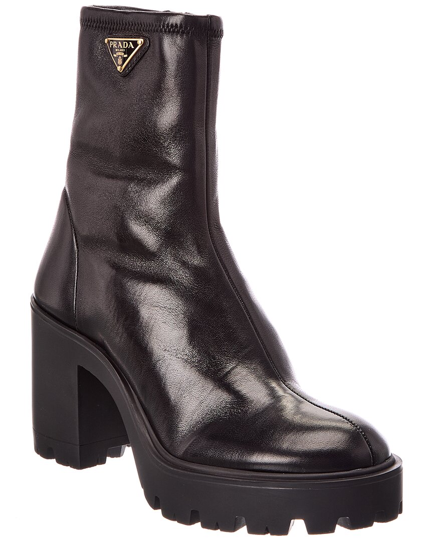 Prada Women's Stride Stretch Leather Heeled Ankle Boots - Nero - Size 7 (40) - Image 3