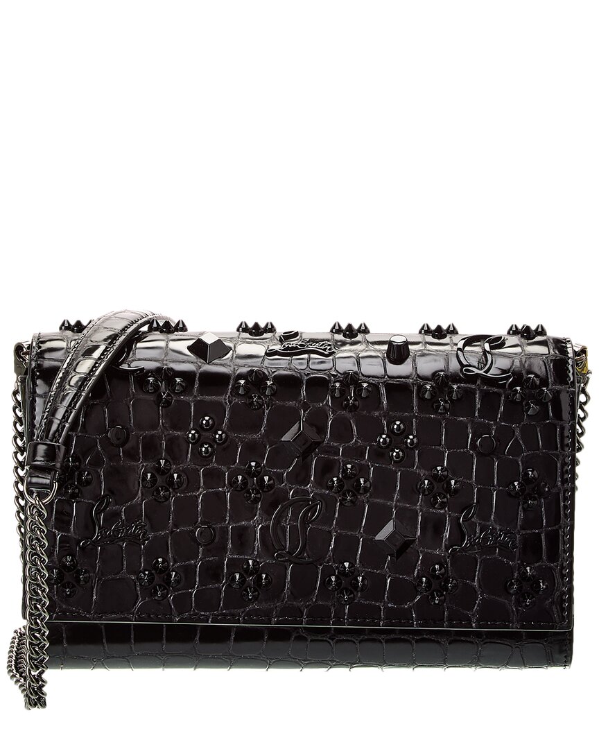 Christian Louboutin Paloma Leather Embellished Clutch Bag In Black