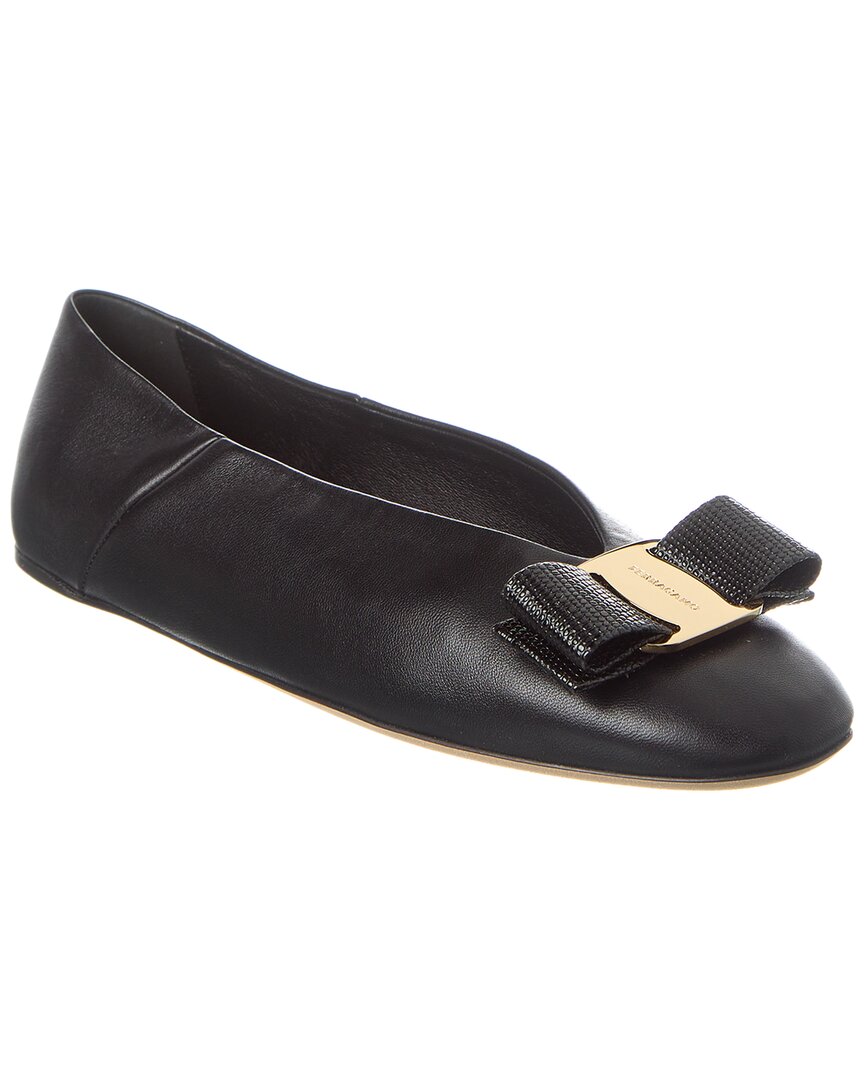 Ferragamo Vara Bow Leather Ballet Flat In Black