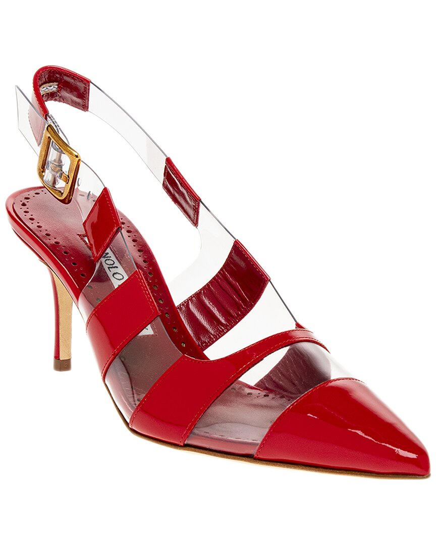 Manolo Blahnik Uxra Patent Pump In Red