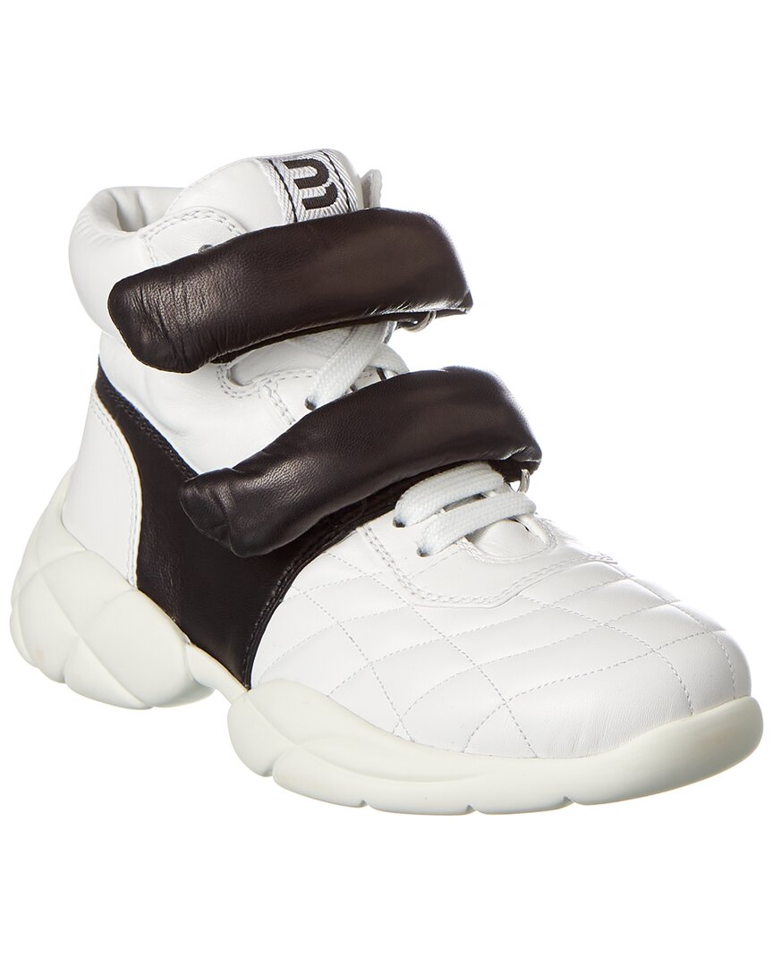 Shop Miu Miu Leather High-top Sneaker In White