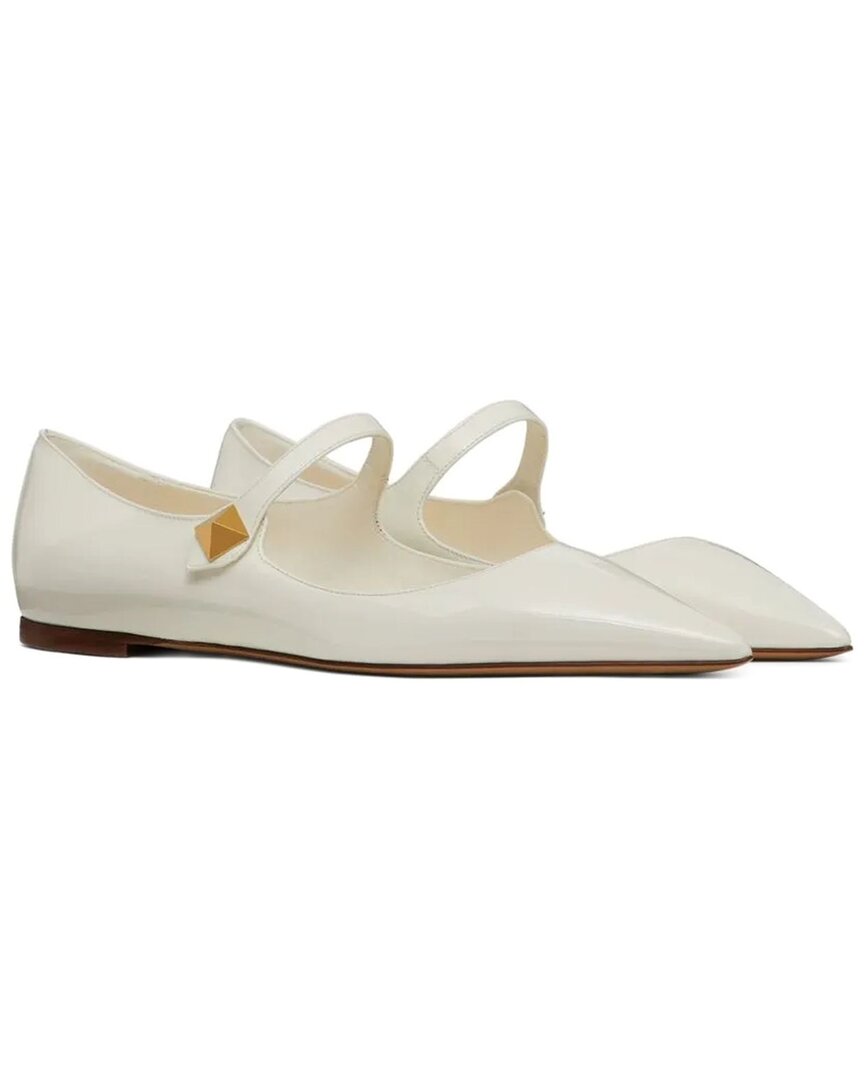 Valentino Rockstud Leather Ballerina Flat In White