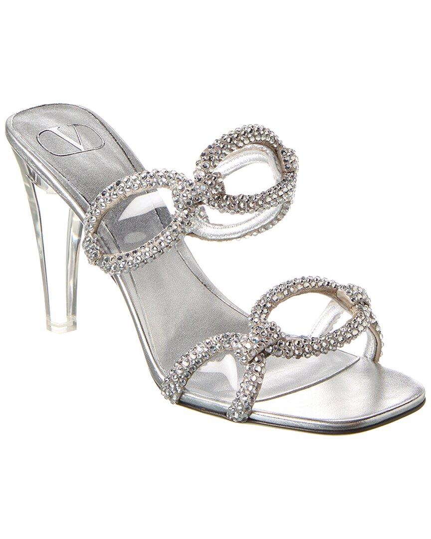 Valentino Crystal Chain Transparent-heel Mule Sandals In Silver